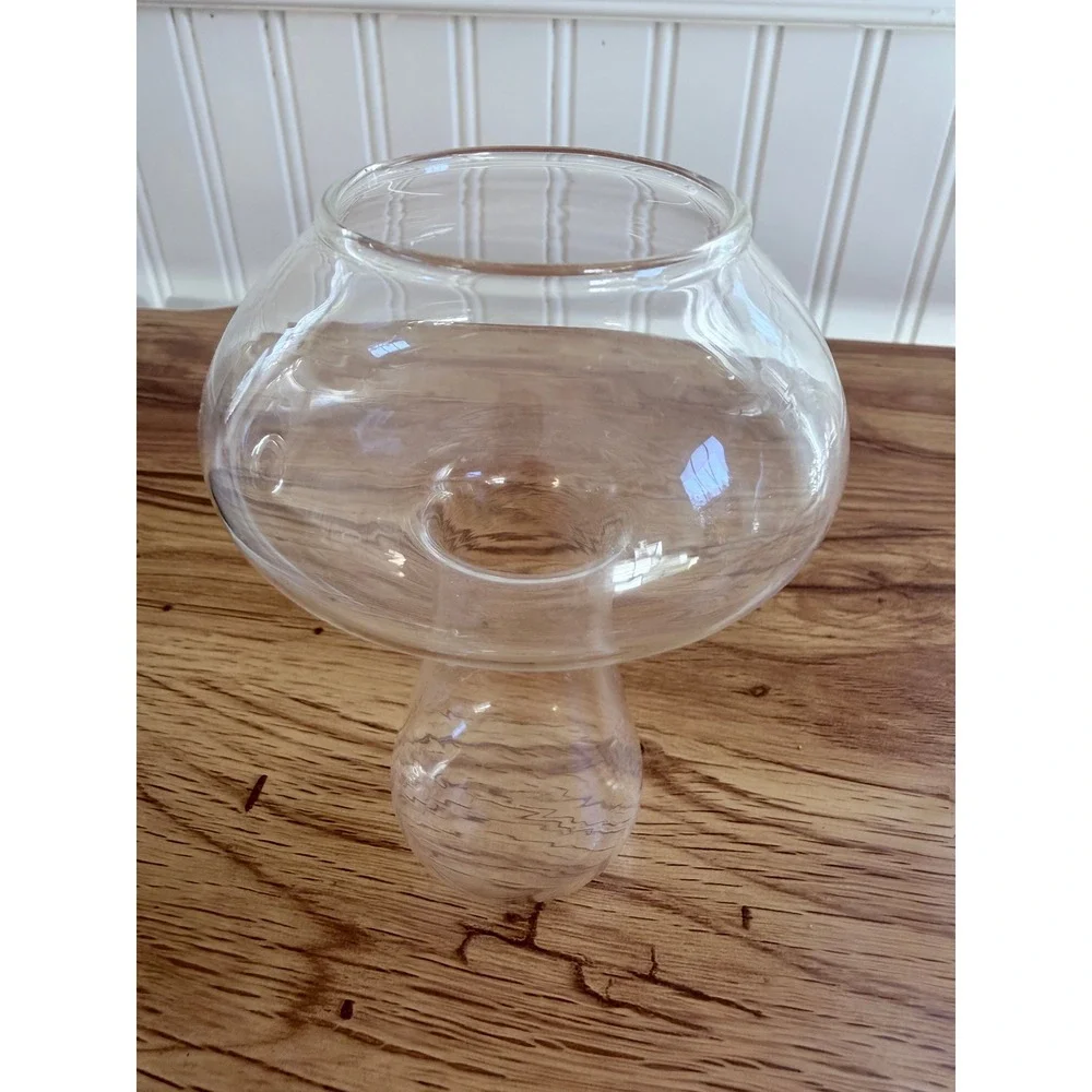 Mushroom Glass Cocktail Glasses or Vases Set of 2 Clear Whimsical 4.75